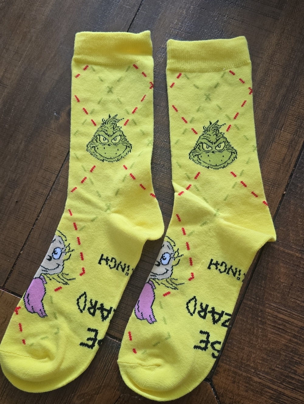 Yellow Grinch Novelty Crew Socks